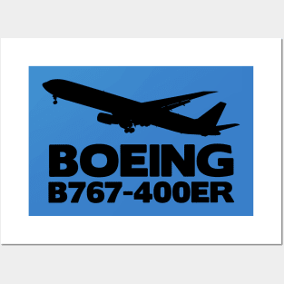 Boeing B767-400ER Silhouette Print (Black) Posters and Art